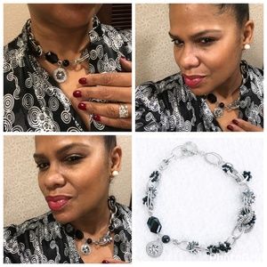 Black Beaded Chain Link Necklace with Charm